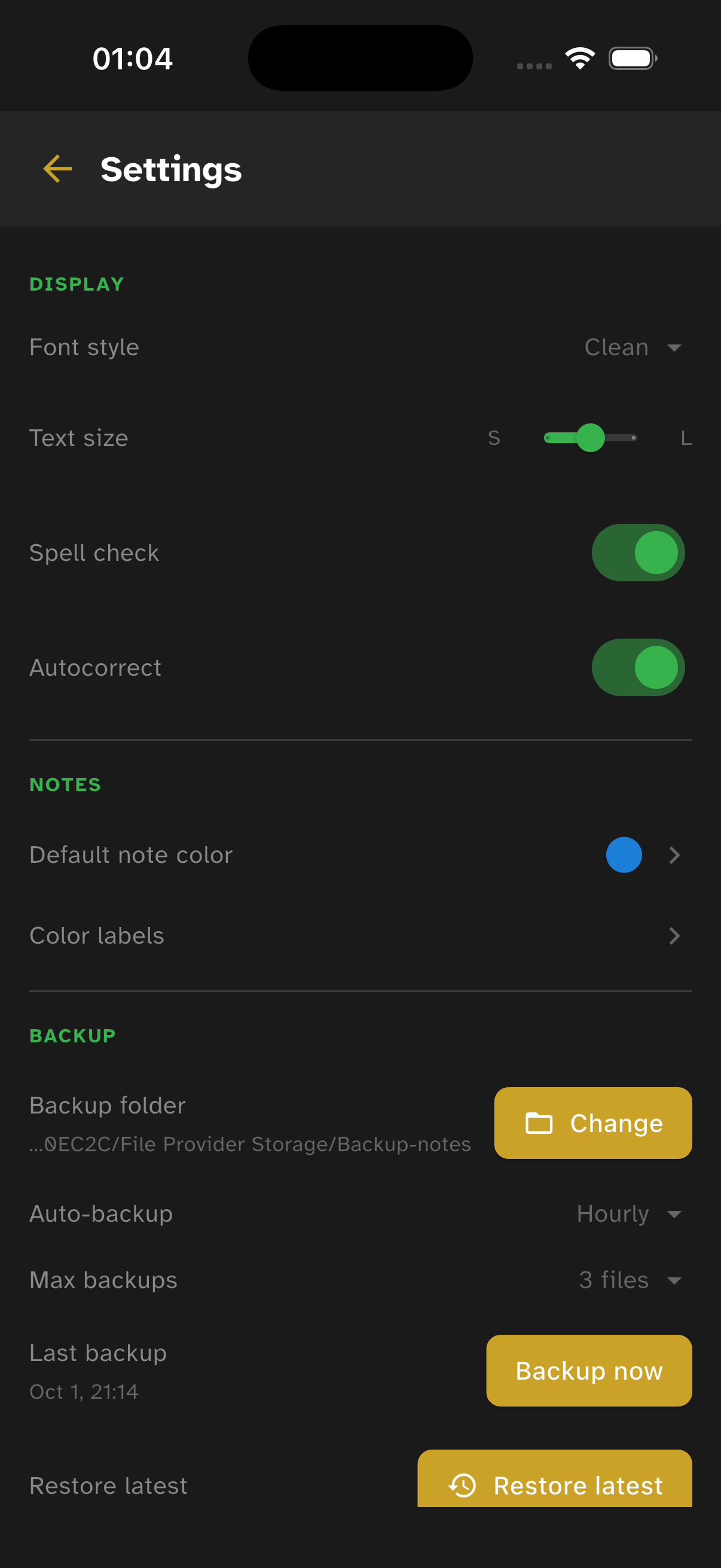 Settings & backup